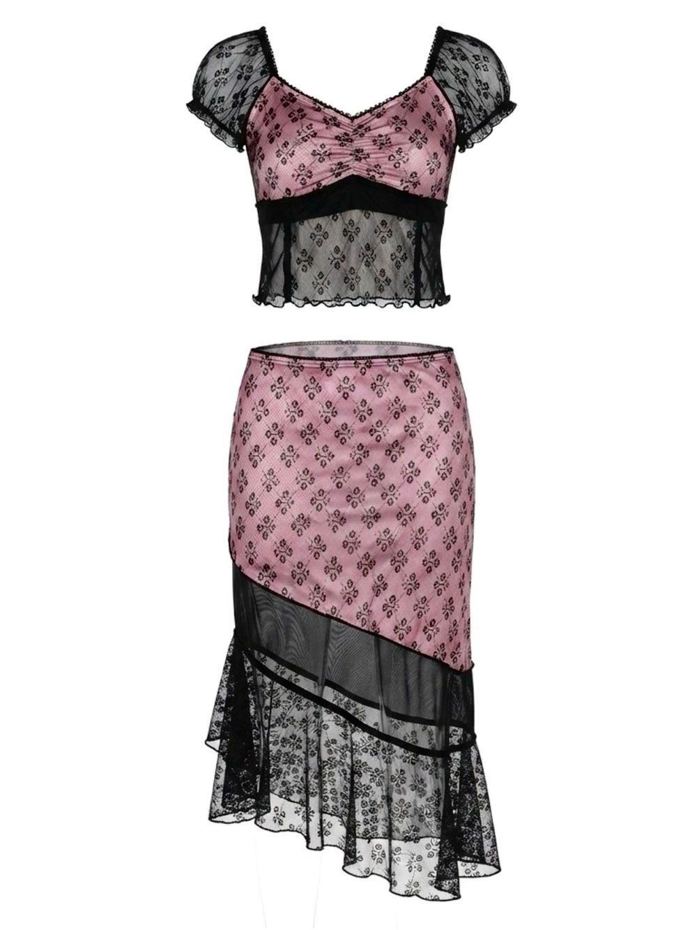 Delia's By Dolls Kill Foreign Affair Floral Lace Overlay Midi Skirt Set Pink XXS